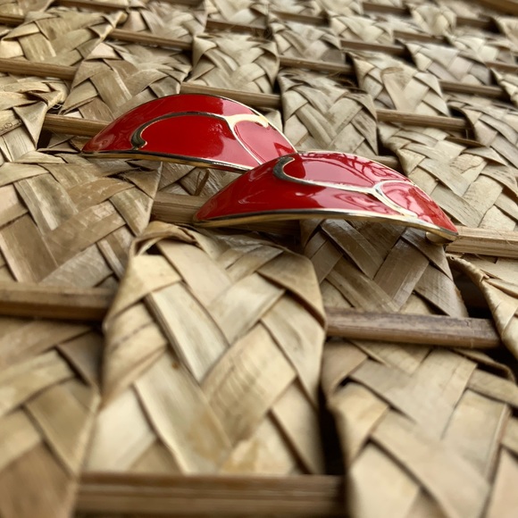 Red & Gold Half-Hoop Earrings - Picture 8 of 8